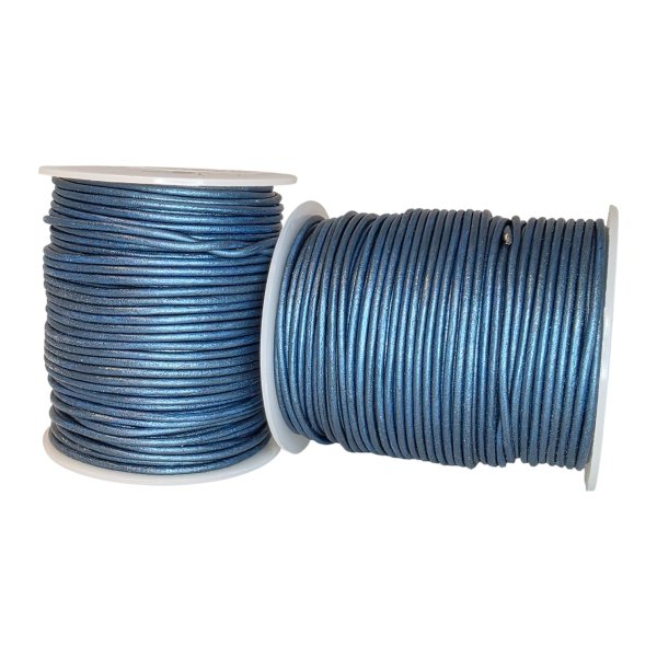 Round leather cord-2mm-Metallic Blue