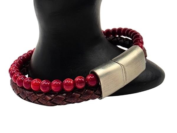 Combination Gemstone and Leather Bracelet - Style 173