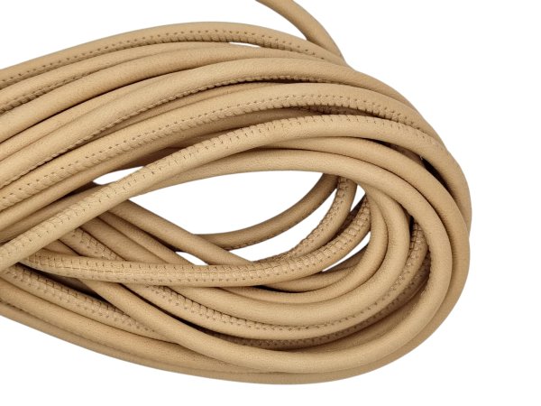 Real Round Nappa Leather Cord - Dark Cream 5mm