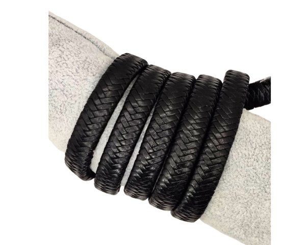 Walnut Braided Leather Cord - 12x6mm - Black