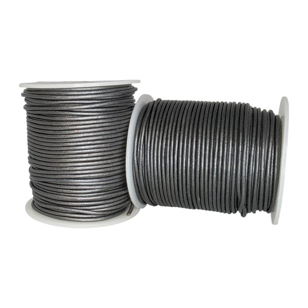 Round Leather Cord Metallic Dark Grey 2mm