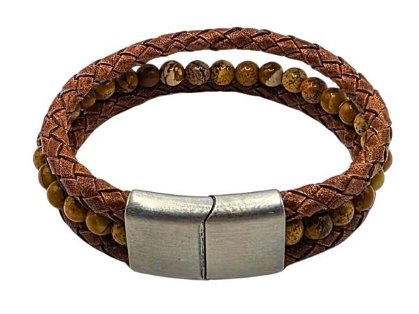 Combination Gemstone and Leather Bracelet - Style 166