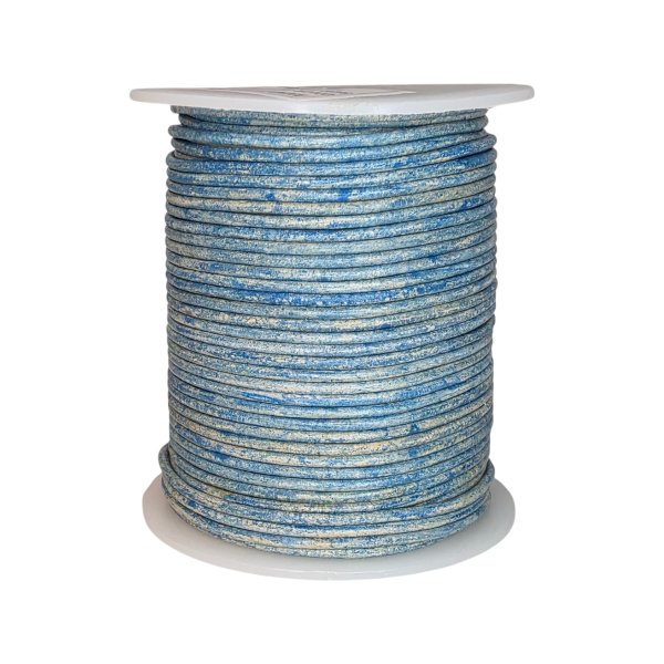 Round Leather Cord - 2mm - Vintage Sky Blue with White Base