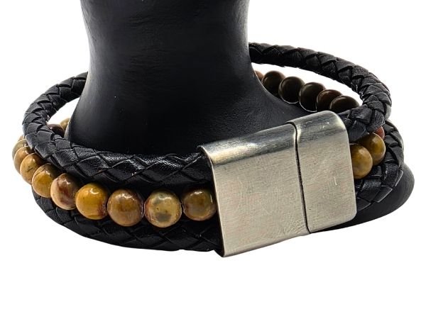 Combination Gemstone and Leather Bracelet - Style 156