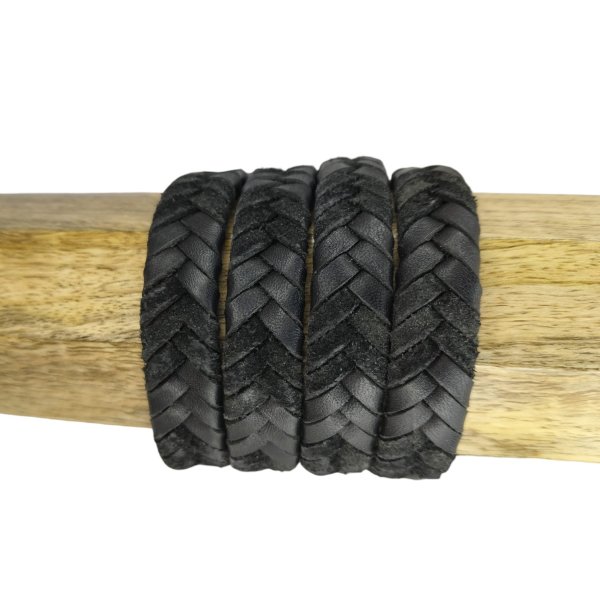 v cross braided leather cord-15mm- BLACK