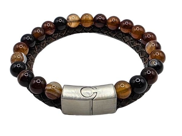 Combination Gemstone and Leather Bracelet - Style 165