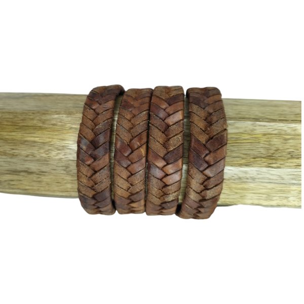 v cross braided leather cord- 15mm- COGNAC