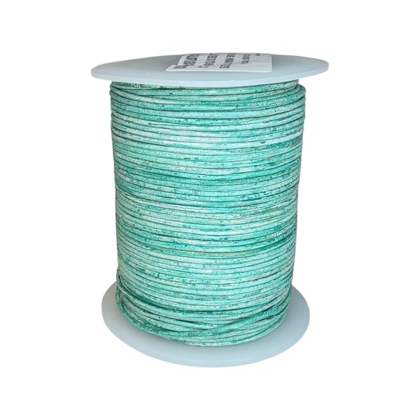 Round Leather Cord -1mm-  Vintage light green with white base