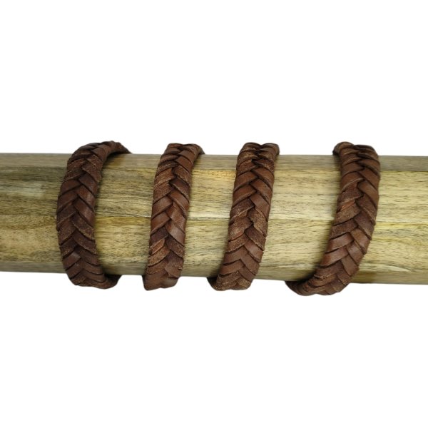 v cross braided leather cord- 15MM- DARK TAN