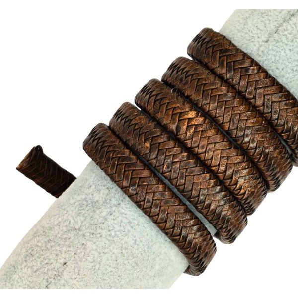 Walnut Braided Leather Cord - 12x6mm - Coffee Brown