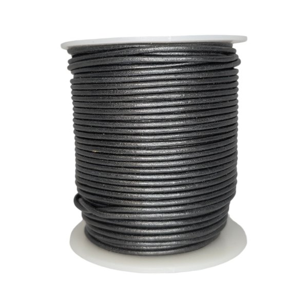 Round Leather Cord Metallic Dark Grey 2mm