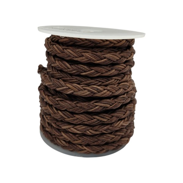 Dublin Bolo Braided Round Twist Leather Cords - 6mm -  Vintage Brown
