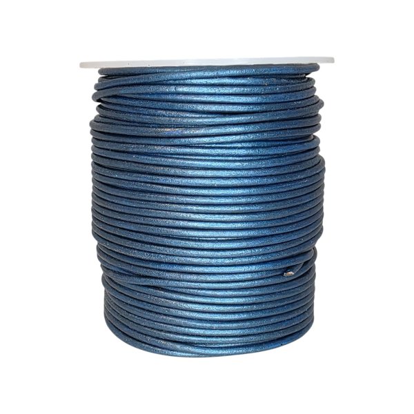 Round leather cord-2mm-Metallic Blue