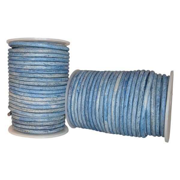 Round Leather Cord - Vintage Sky Blue With White Base 4mm