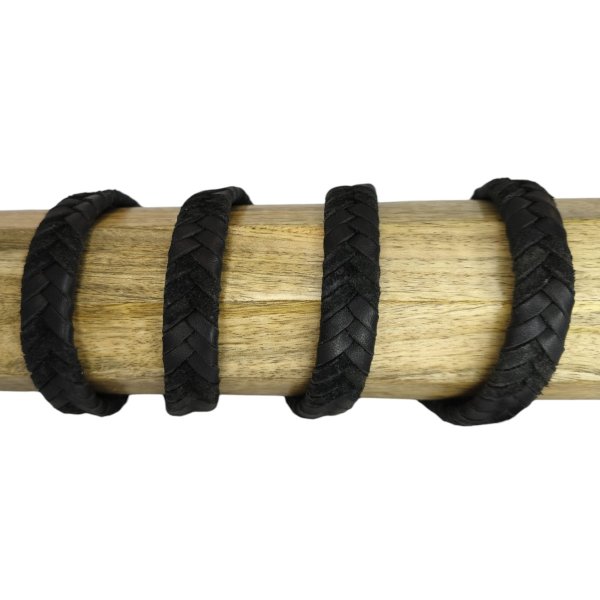 v cross braided leather cord-15mm- BLACK