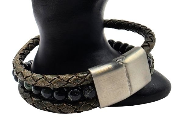Combination Gemstone and Leather Bracelet - Style 162