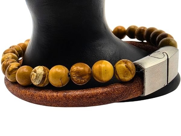 Combination Gemstone and Leather Bracelet - Style 164