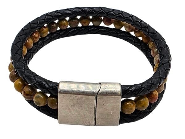 Combination Gemstone and Leather Bracelet - Style 156