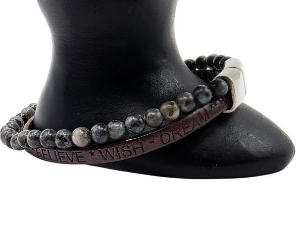 Combination Gemstone and Leather Bracelet - Style 170