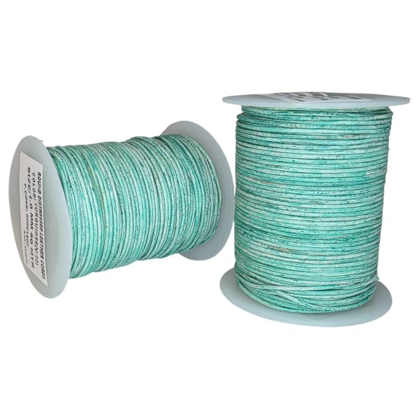 Round Leather Cord -1mm-  Vintage light green with white base