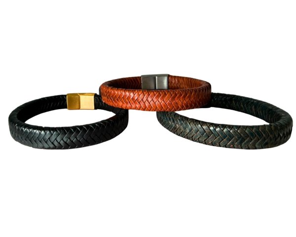 Walnut Braided Leather Cord - 12x6mm - Black