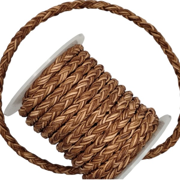 Dublin Bolo Braided Round Twist Leather Cords - 6mm -  Vintage Dark Tan