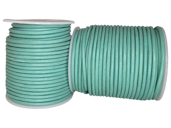 Round Leather Cord - Aquamarine - 3mm