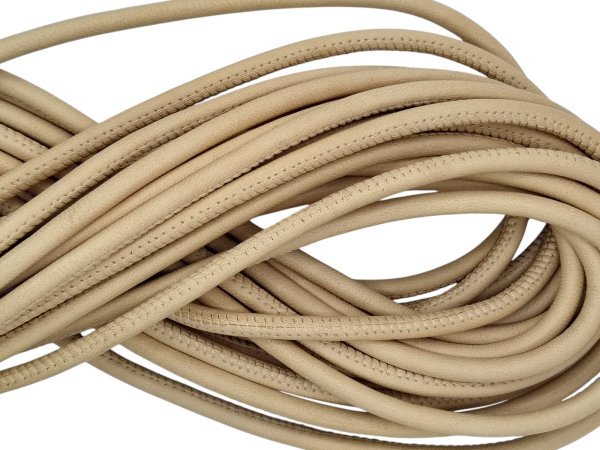 Real Round Nappa Leather Cord - Dark Cream 5mm