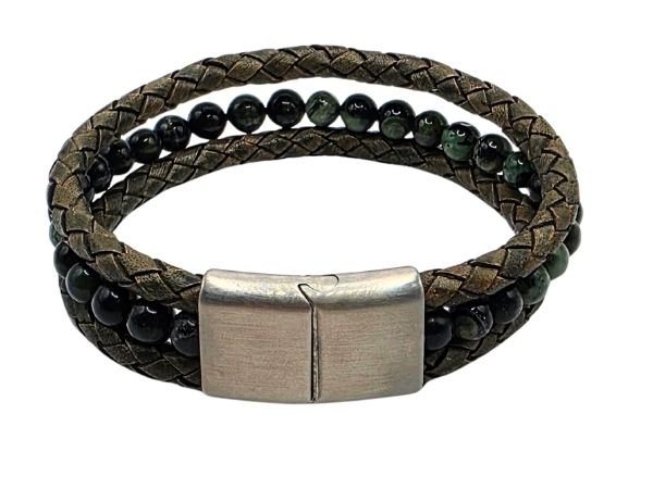 Combination Gemstone and Leather Bracelet - Style 162
