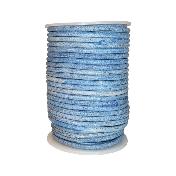 Round Leather Cord - Vintage Sky Blue With White Base 4mm